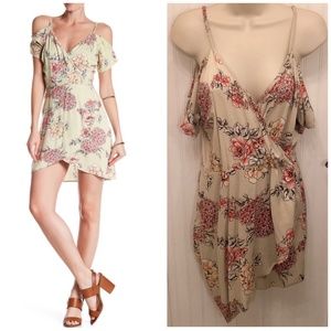 NWT Angie Green Floral Cold Shoulder Wrap Dress